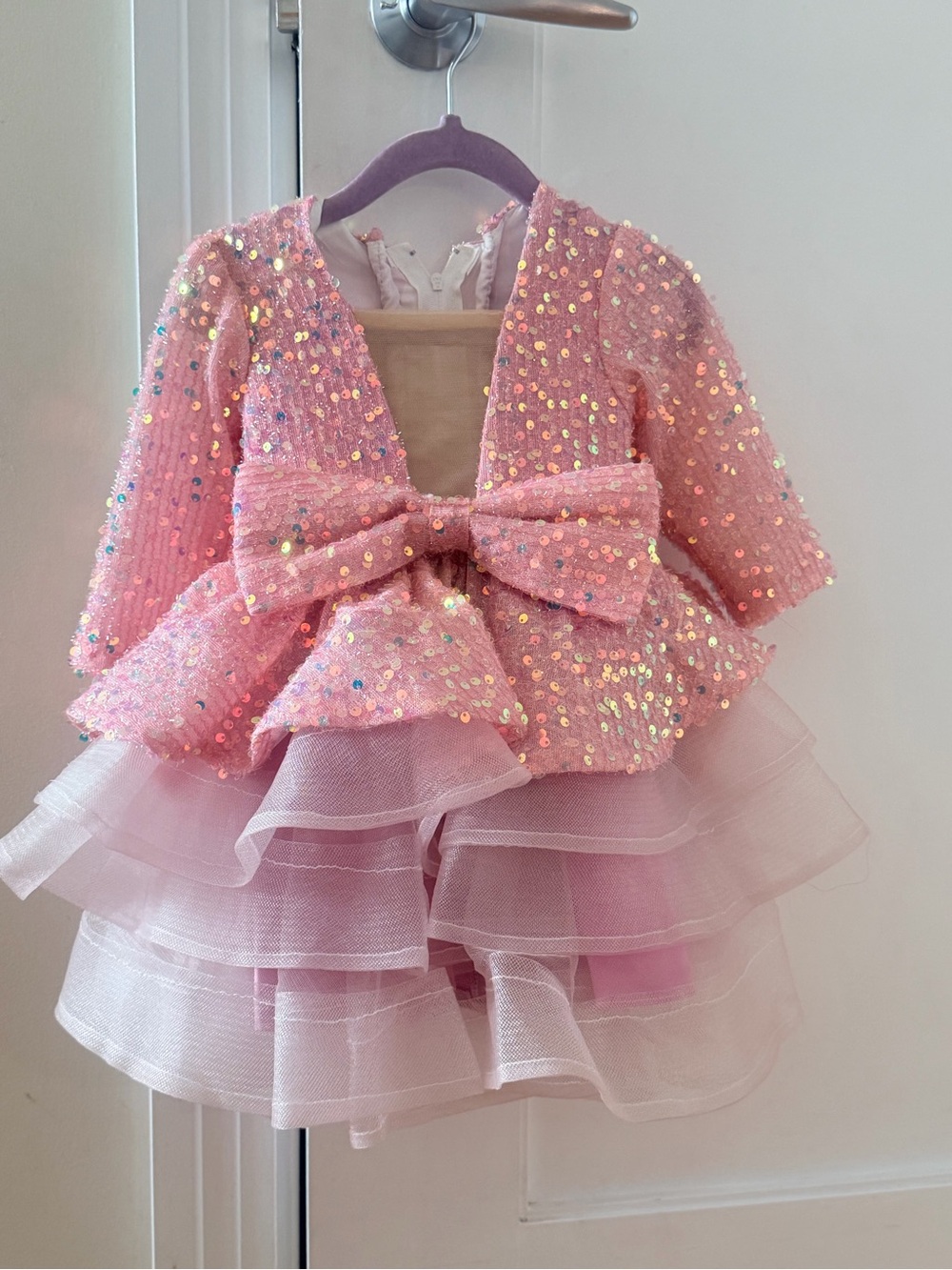 Pink Sequin Bow Tulle Kids Costume Dress